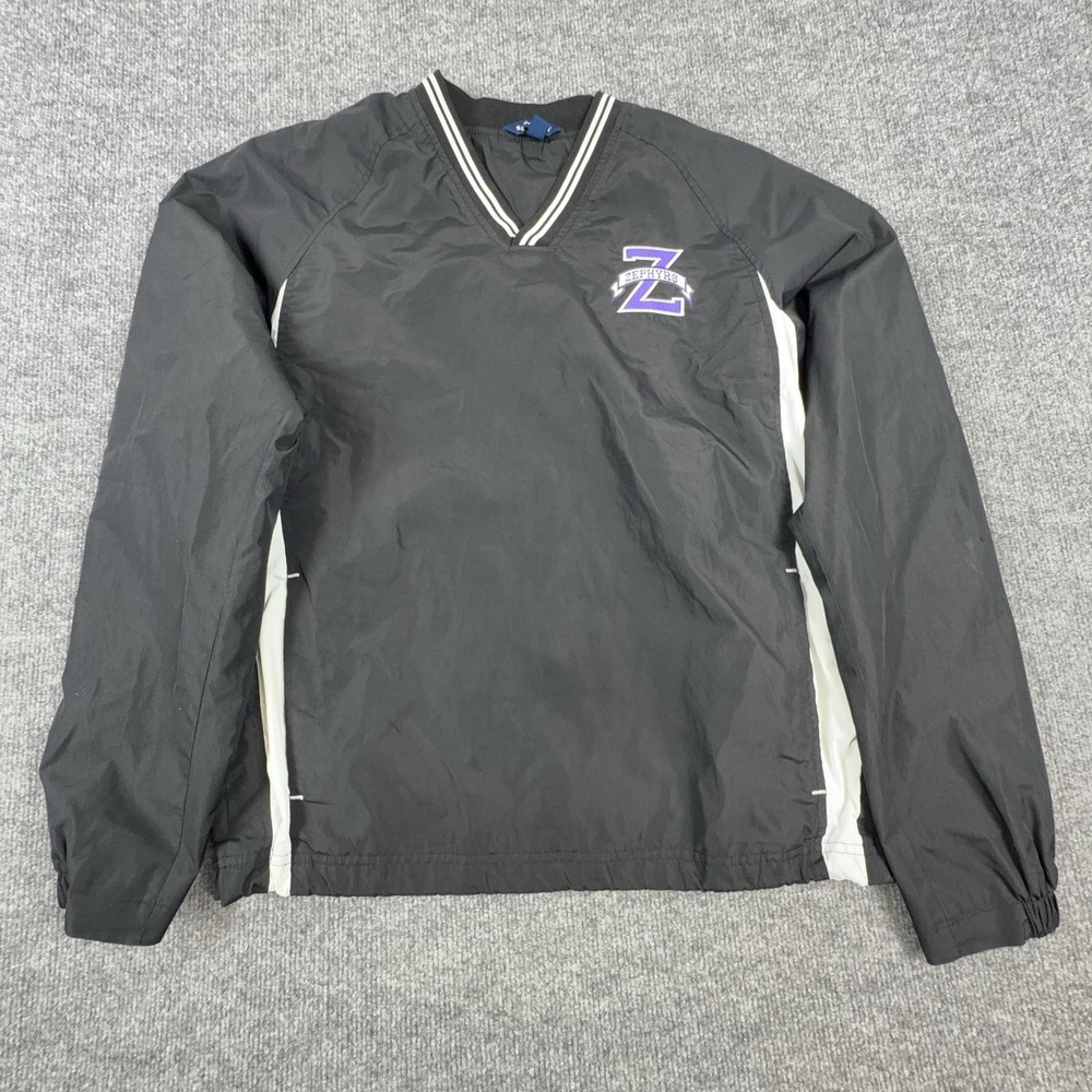 Zephyrs Jacket Mens Small Black White V-Neck Pullover Windbreaker Sport-Tek
